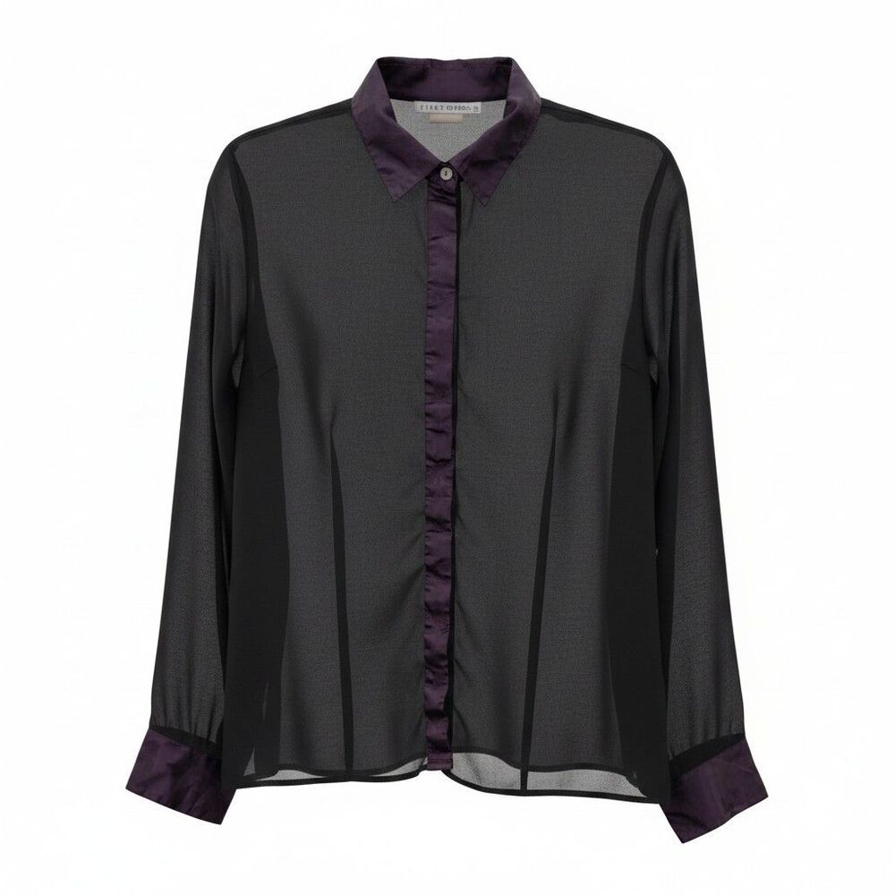 Tiramisu Women's Black Button Down Blouse Sheer Large